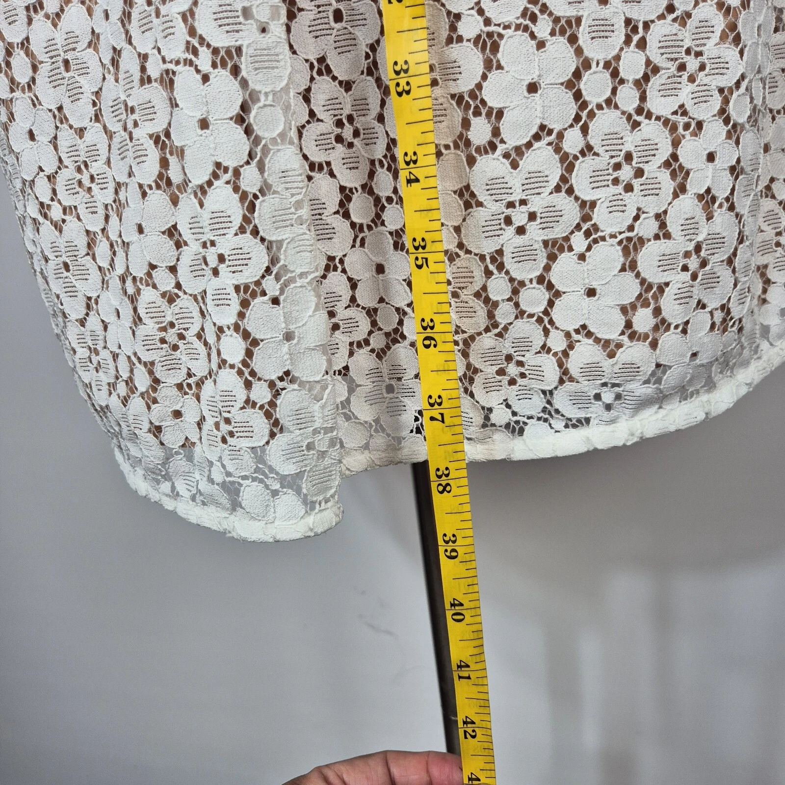 Mini abito donna Michael Kors taglia 8 scollo a V pizzo bianco foderato manica corta (03