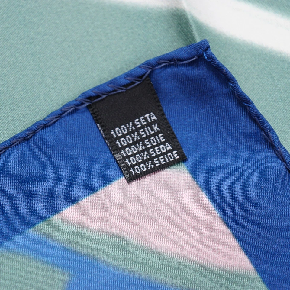Cuadrado de bolsillo de seda con estampado de acuarela abstracto verde-azul-rosa Kiton Napoli Foto 3 de 4