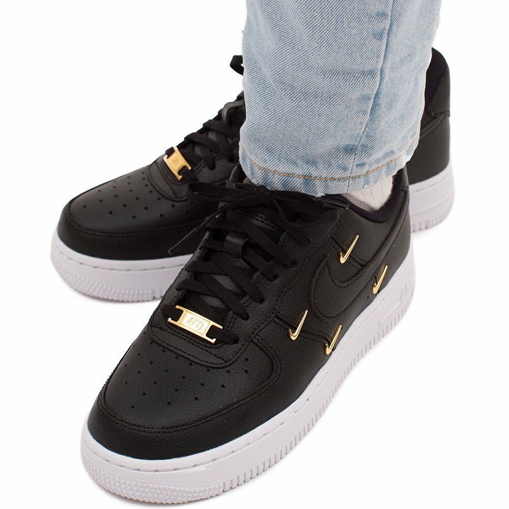 Women Size 8US Nike Air Force 1 Black Gold Swoosh Low Top Sneakers AF1  Trainers | eBay