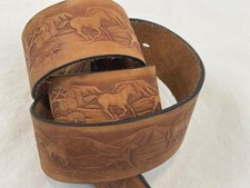 VTG NEW Mens 36 Tooled Brown Leather Cowboy Western Horse Horses Mustang Belt