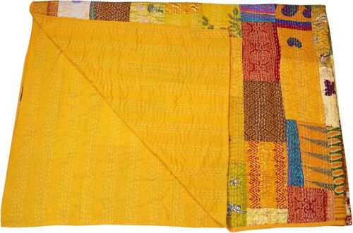 Handmade Vintage Silk Patchwork Kantha Quilt Indian Sari Silk Patola Throw - Picture 7 of 62
