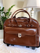 McKlein Halsted Tan Leather Rolling Wheeled Briefcase