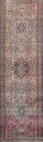 Antique Floral Heriz Traditional Runner Rug Hand-knotted Oriental 3´x13´ Carpet