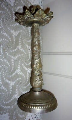 Art Nouveau Bacchus Grape Brass Repousse 12 Inch Candlestick Marked A & B