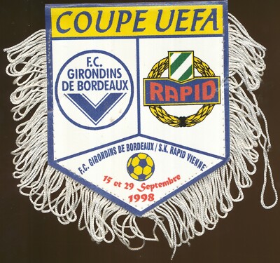 Fanion Girondins Bordeaux / Carl Zeiss Jena RDA - Coupe UEFA 1982 - Vintage 10x9 Cm