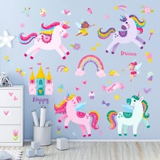 DECOWALL DS9-2119 Colorful Unicorn Wall Stickers Fairy Rainbow Kids Quote Dec...