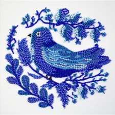 Bead Embroidery Kit Blue bird Beaded stitching Bead needlepoint DIY Abris Art