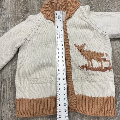 Vintage Hand Knit Cowichan Full Zip Sweater Reindeer Shawl Collar Sz Large Deer - Picture 5 of 7