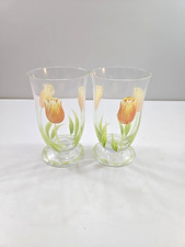 Set of 2 Princess House Cottage Tulip 8 oz. Footed Tumbler Glass