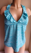 Mossimo Blue Turquoise Tankini Top Size Large Ruffel Trim NWOT