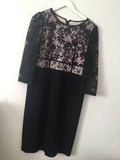 Dress size 14 black / Pink With Lace Top  &  long Sleeves Fully lined 