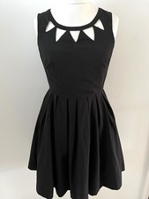 Louche Size 12 Black Sleeveless Fit & Flare Skater Party Dress Cut Out Pockets