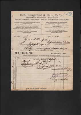 Erfurt, invoice 1904, HCH. Langenthal & Herr Factory Brewery Mine Huts