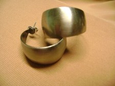 WIDE HOOP SILVER TONE POST PIERCED EARRINGS