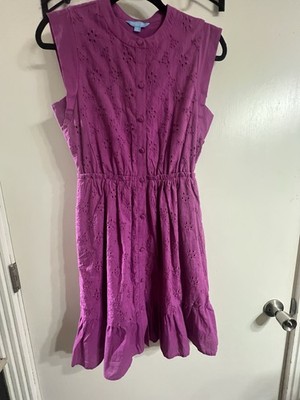 DRAPER JAMES RSVP  | Pleated EyeletRound Neck Short Sleeve  Button Dress Size XS