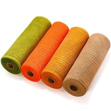 4 Rolls Deco Mesh, 10 x 10 Yds, Metallic, Gold, Orange, Green, Flaxen, Fall