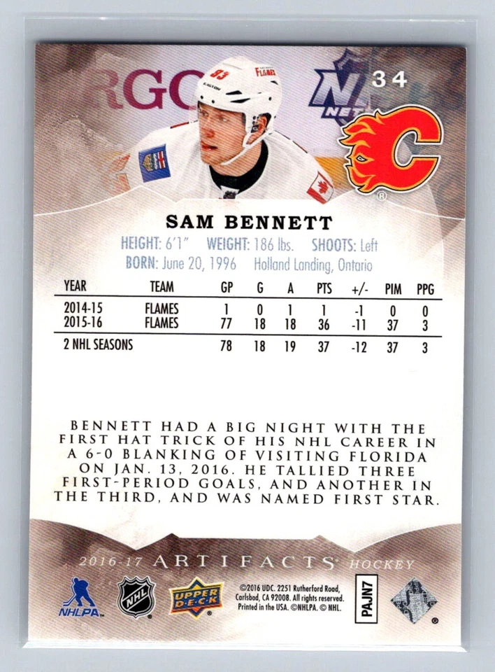 2016-17 Upper Deck Artifacts #34 Sam Bennett Calgary Flames - Image 2 of 2