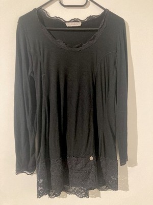 TREDY Longshirt Gr. 38   schwarz   100% Viskose   Spitze am Ausschnitt & Saum