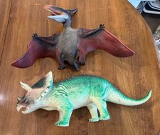Toys R Us Large Rubber Dinosaur Lot of 2 Pterodactyl Triceratops 2008 Toy Major