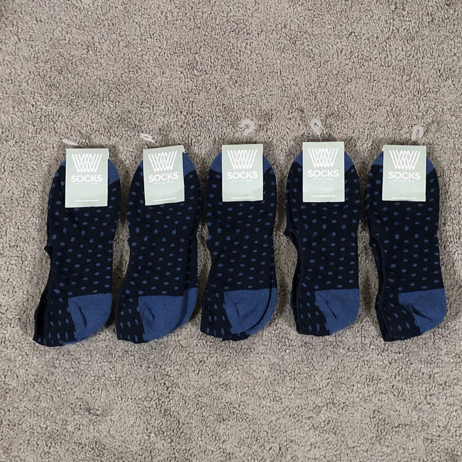 NEW Lot Of (5) Mack Weldon Mens No Show Socks Heel Grip One Size Daily Wear Blue