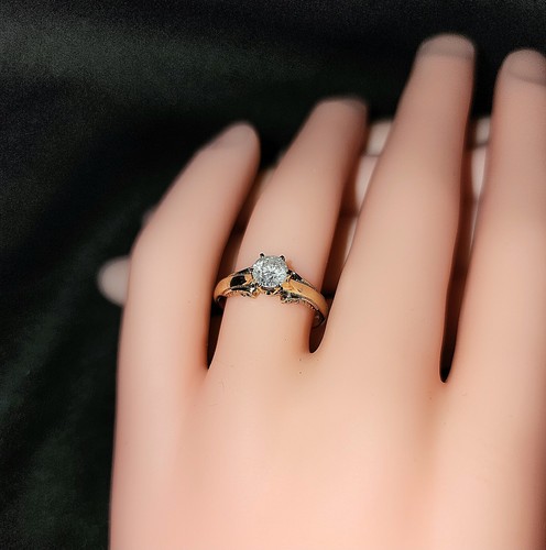 14k Solid Gold .5 CT Natural Diamond Solitaire Engraved Engagement Ring Size 5.5