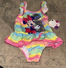 Disney Baby Girls Sz 18M 18 Month Multi Ruffle Minnie Mouse Swimsuit UPF50 New