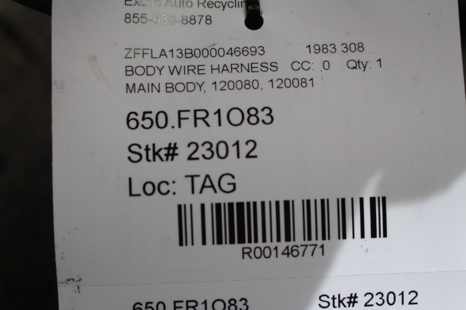 Ferrari 308, Main Body Wire Harness, Used, P/N 120080, 120081