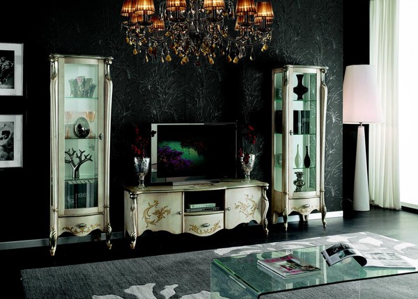 Schicke Set Garnitur 3Tlg Rtv Mit 2X Vitrine Italienische MöBel Klassische Stil-image