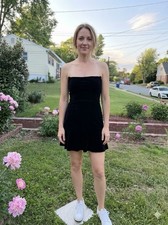 Urban Outfitters Dress Womens  Black Velvet Mini Lace Size L.            (A2)