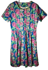 VTG Lilly Pulitzer Women's 12 Pink Green Floral Pleated Dress Button Up Pockets