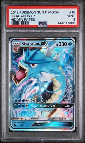 2019 POKEMON SUN & MOON HIDDEN FATES #16 GYARADOS GX PSA 9