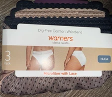 Warner's ~ Women's HI-Cut Underwear Panties Polyester Blend 3-Pair ~ 2XL/9