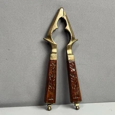 Vintage 8" Heavy Brass NutCracker with Ornate Carved Wood