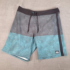 Quiksilver Mens Board Shorts Swim Trunks Size 34 Blue Stripe Logo Back Pocket