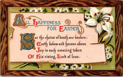 Vintage Easter Postcard All Happiness with Lily Floral Design