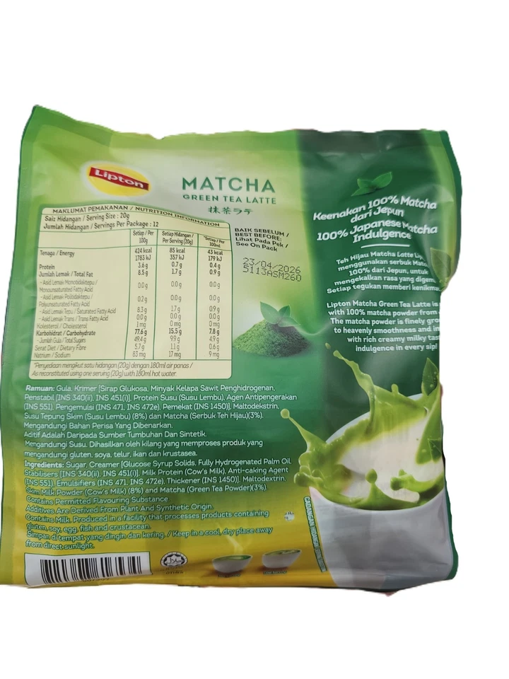 Lipton Matcha Green Tea Latte (paquete de 5) | 60 sobres Foto 3 de 4