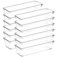 12 Pack Drawer Organizer - 3" X 9" Clear Acrylic Storage Bins with Non-Slip P...