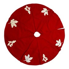 Vintage Felt Christmas Tree Skirt Snowmen W/Pompoms  Leaves W/Sequins  34  