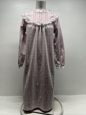 Lanz Nightgown Flannel Dress Tyrolean Heart Pink White Girls Size Large 10 / 12