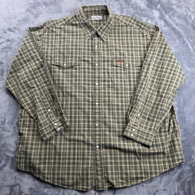 Carhartt Button Down Mens 2XL Green Tan Plaid Pearl Snap Long Sleeve Shirt