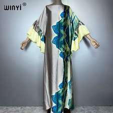 New  Puff(Ed) Sleeves Evening Dress Abaya Dubai Luxury Female Loose Print Kaftan
