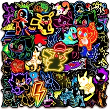 Pokemon Stickers 50 Pack Waterproof Decal Sticker Set Bright Neon - US Seller