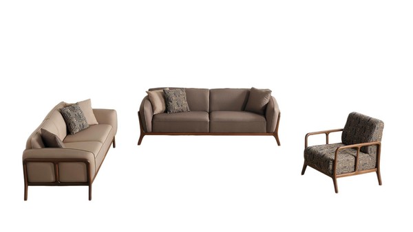 Braun-Beige Wohnzimmer Sofagarnitur Wohnzimmer Designer MöBel 2X Couchen-image