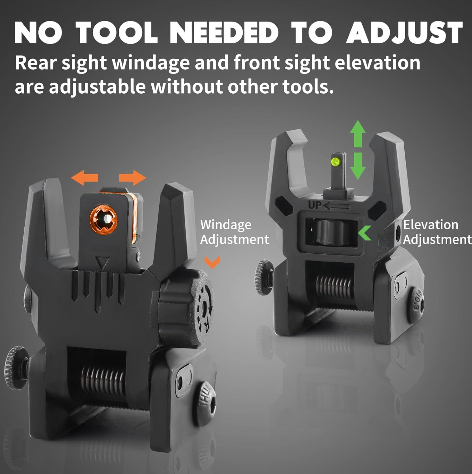 V2 Fiber Optic Iron Sights Flip up Front and Rear Backup Sights with Green Red