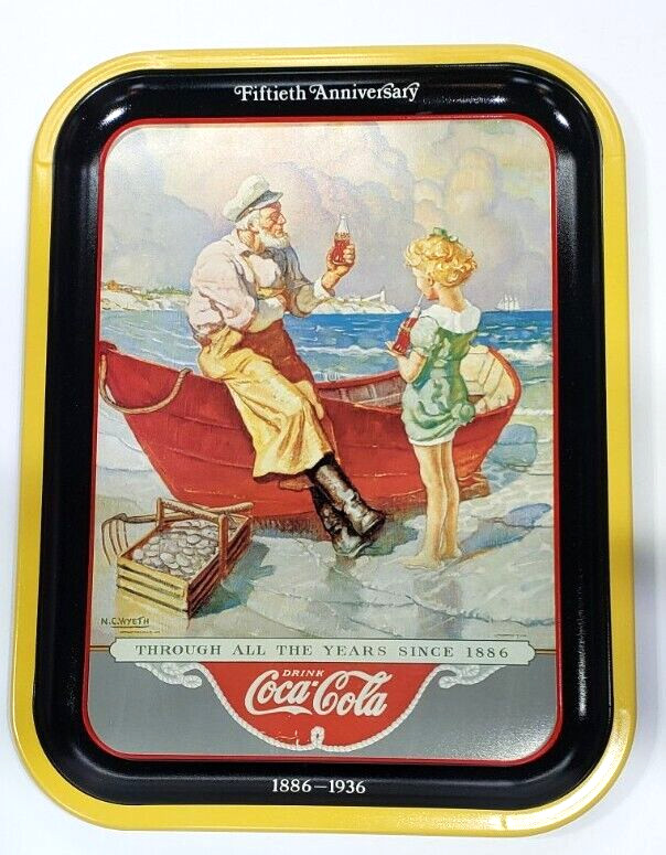 50th Anniversary "Sea Captain" 1987 Coca Cola Metal Tray - 10.5" x 13.75” Coke