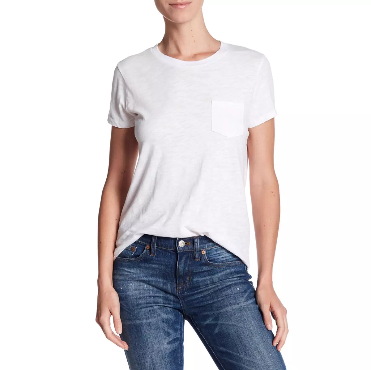 MADEWELL WOMEN'S WHITE SHORT SLEEVE COTTON CREW NECK POCKET TEE TOP Sz M