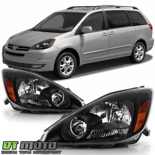 For 2004-2005 Toyota Sienna Halogen Black Headlights Headlamps 04-05 Left+Right