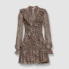 $595 Jonathan Simkhai Women's Brown Long Sleeve Cheetah Print Mini Dress Size 2