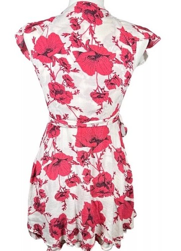 FREE PEOPLE FRENCH QUARTER FLORAL PRINT PINK WHITE WRAP MINI DRESS S /P - Picture 4 of 12