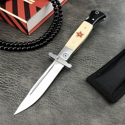 Finka-NKVD KGB Folding Pocket Knife,3.66'' Mirror Polished 440C Blade and ABS ...
